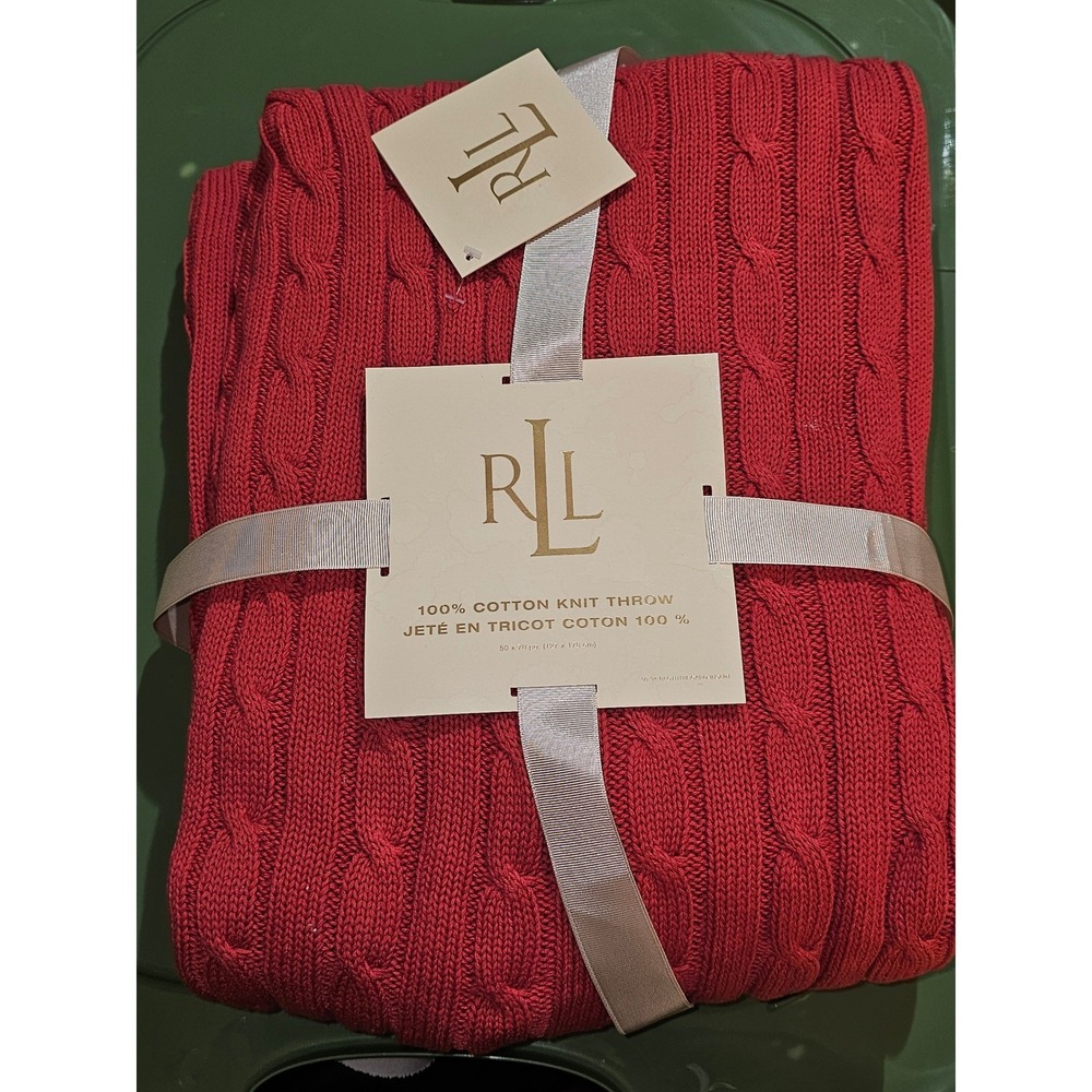 NWT Lauren Ralph Lauren Red Jamie Cable Knit Throw Blanket 50x70